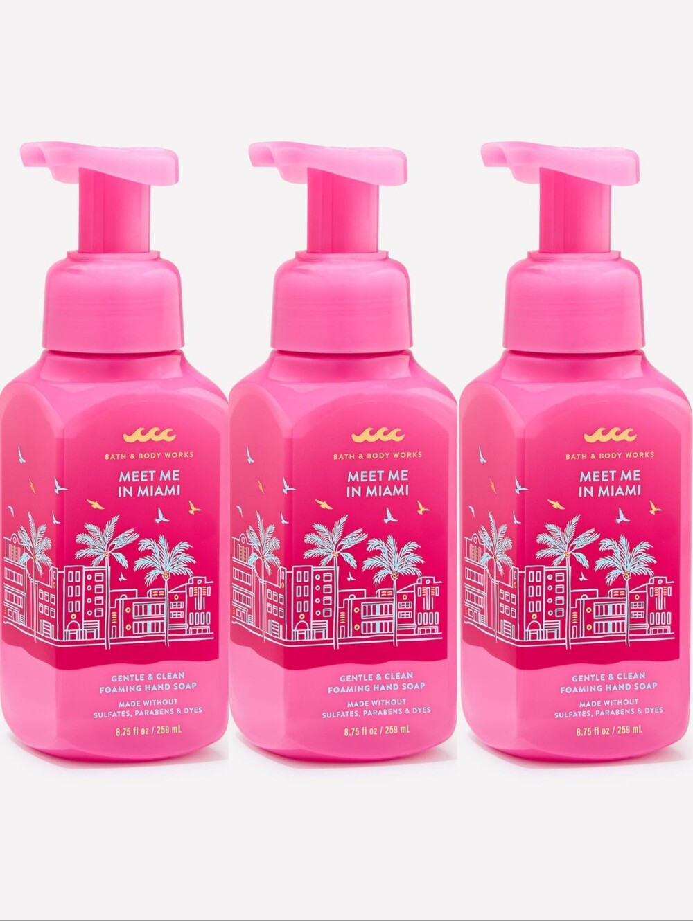 Bath & Body Works Meet Me in Miami Foaming Hand Soap Set of 3 NEW RARE